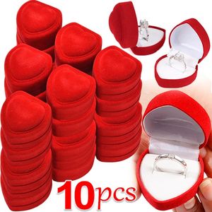 10 peças caixas de joias de veludo vermelho coração caixa de anel pérola caixa de tesouro brinco caixa de exibição suporte caixa de presente caixa de anel de casamento contador anel de exibição 231118