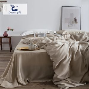 Conjuntos de cama Livesthete 100 Silk Set Mulberry Top Grade Folha Beleza Quilt Capa Plana Fronha Queen King Cama 231117