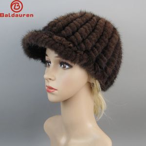 Beanieskull Caps Luxury Women Real Mink Fur Hat Cap Fashion Brand Winter Snow Unisex NaturalBeret Bomber Hats 231117