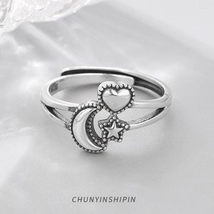 Cluster Rings Retro Heart Moon Star Ring Style Soul Jewelry Good Jewerly For Women 2023 Gift In 925 Sterling Silver Super Deals