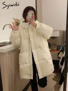 Women's Down Parkas syiwidii冬のジャケット女性パフルバブルコート特大のゆるい長い暖かいアウターとフード韓国のファッションパーカー231117