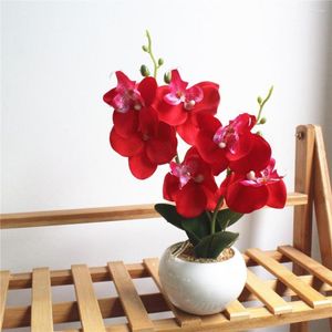 Decorative Flowers Eco-friendly Fake Potted Plant No Watering Butterfly Orchid Table Decoration Faux Silk Plants Pot Ornament