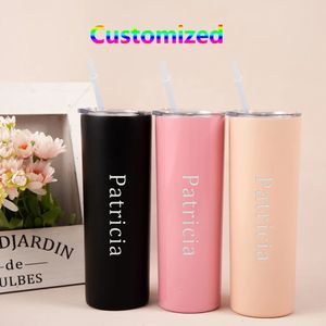 Mugs 20oz Skinny Tumbler Custom Thermos Cup with Lid Straw Personalized Name Water Bottle 304 Vacuum for Travel Car Coffee Mug 231117
