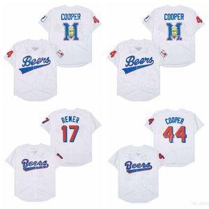 Filme Baseball Beers 17 Doug Remer Jerseys 44 Joe Coop Cooper All Stitched Team White Color Respirável Cotton Pure Cool Base Universidade para Fãs de Esporte Cooperstown