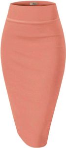 H C Women Premium Nylon Ponte Stretch Office Pencil Skirt High Waist Made in The USA Below Knee