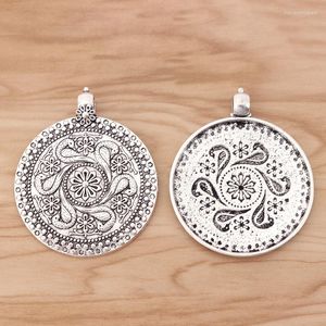 Hänge halsband 2 stycken tibetansk silver stor boho medaljong runda charms hängsmycken för halsbandsmycken gör fynd 60x60mm