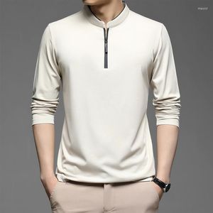 Mäns T -skjortor Män långärmad skjorta toppar Stand Collar dragkedja hals för våren 61% bomull 27% nylon 12% spandex 0101016