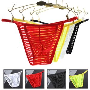 Intimo Uomo Slip Cueca a righe in seta trasparente Lingerie sexy economica Sheer Slip Homme Gay Hot Mens