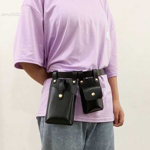 Axelväskor 2 stycken kvinnors bältespåse pu midjepåsar kvinnliga fanny pack hip hop motorcykel bröstväska för telefon midja pack mode bum handväska