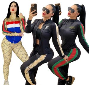 Yeni moda kadın mektupları baskılı iki peice set ceket+pantolon jogging takım elbise kadın eşofmanlar tasarımcı gündelik markalı fermuarlı ceketler ve jogger pantolon kadın kıyafetleri