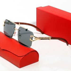 Moda Mens Designer Óculos de Sol para Mulheres Buffalo Rimless Sunglass Carti Eyewear Square Driving Polarize Esporte Marrom Madeira Bambu Óculos de Sol Lunettes