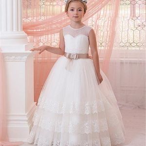 Vestidos de menina vestido de flor Cristal Lace Ilusão Blusa com Tulle Blides Back Back Bridesmaid Kids Distras