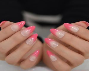 Unhas Falsas Francês Pêssego Rosa Falso Prego Cheio Amêndoa Diariamente Artificial Gradiente Brilhante Stiletto Manicure Acessórios1217495