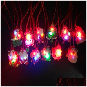Party Decoration Christmas Necklace Children Plastic Santa Claus Pendant Kids Gift Led Luminescence Halloween High Quality 0 95Js Hh Dhqft