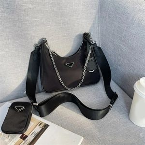 3 em 1 bolsas tiracolo Nylon Hobo bolsa de designer para mulheres viagem delicada tamanho pequeno com alça de correntes esmalte triângulo ombro bolsas de luxo chique senhora XB032 E23