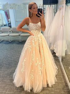 Applices Tulle Prom Dresses Backless Spaghetti Golvlängd Plus Size Graduation Cocktail Homecoming Party Gown 04