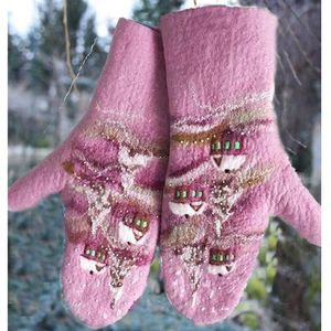 Five Fingers Luvas 2023 Moda Mão para Mulher Natal Senhoras Inverno Mittens Aquelas Mulheres Elegantes Estamado Rosa