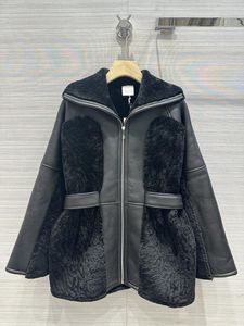 Женские меховые куртки из искусственного меха Milan Runway 2023, новые зимние пальто с воротником с лацканами и длинными рукавами, брендовые пальто в том же стиле, женские дизайнерские топы 1119-2