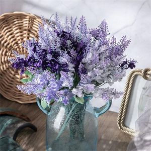 Flores decorativas 10 cabeças Provence romântica Lavanda seda de seda roxa roxa plástica flor falsa flor branca para decoração de casamento em casa