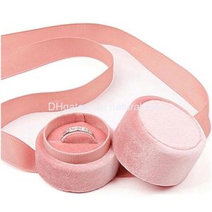 Jewelry Boxes Veet Round Box Ring Case With Elegant Ribbon Pendant Necklace Earrings Storage Holder Gift Packaging Drop Deli Dhwaq