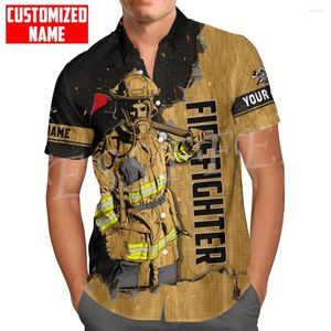 Men's Casual Shirts Custom Name Firemen Worker Firefighter Vintage 3DPrint Summer Streetwear Harajuku Retro Hawaiian Short Sleeves X1