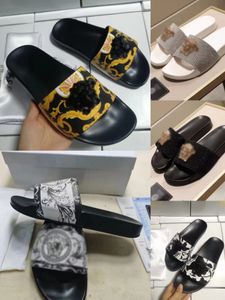 Diseñador Unisex zapatillas Sandalias populares Caja de polvo Impreso Tacones planos Fashion Beach informal de zapatillas cómodas Estilo de pareja 36-45