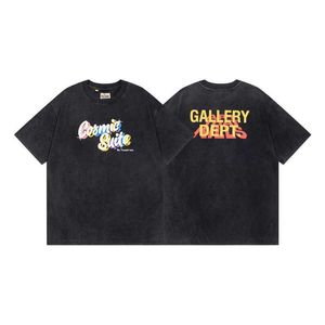 Modedesigner Kläder Tees Rock Tshirt Gallery Depts Depts High Street Washed Old Vintage Rainbow Letter Stamped Print Kort ärm T-shirt Sportkläder 23SS
