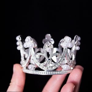 Mini Crown Princess Topper Crystal Pearl Tiara Children Hair Ornaments for Wedding Birthday Party Cake Decorating Tools dh86