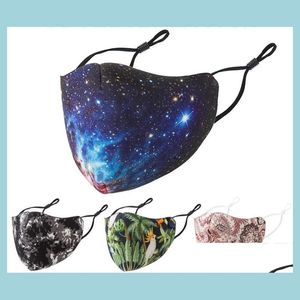 Designer Masks Starry Sky Floral Pattern Face Mask Cotton Cloth Washable Reusable Er Anti Dust Warm Windproof Print Adjustable Earlo Dh0X9