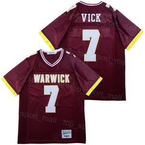 Футбол средней школы Warwick 7 Michael Vick Jersey Pure Cotton Moive дышащий команда Red Colore College сшит винтажный университет для спортивных фанатов.