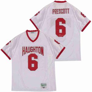 Maglia da football della High School Haughton 6 Dak Prescott Moive Team traspirante Pullover universitario in puro cotone bianco Retro University Tutto cucito per gli appassionati di sport Uniforme