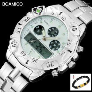 Zegarek na rękę Boamigo Męskie LED LED Dual Display Digital Watches Tarf Sport Analog Quartz Watch Waterproof Waterproof Mensuse For Men