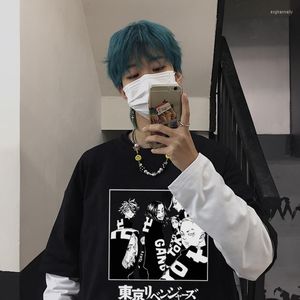 Camisetas masculinas de rua Tóquio Tokyo Revengers Camisa de roupas de anime Homens/mulheres Harajuku Falso Duas peças de manga longa Tops unissex Tops Hip Hop