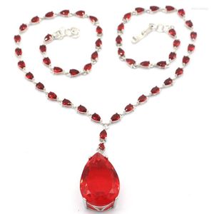 Kedjor 30x20mm Big Water Drop Gemstone 25g Orange Spessartine Garnet Smokey Topaz Women Dating Silver Halsband Längd 18-19 tum