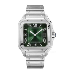 Square Tank Herrenuhren 39 mm Grüner Gummi und Edelstahl Mechanische Uhren Gehäuse Armband Mode Datumsuhr Männliche Dame 35 mm Uhr Montre De Luxe