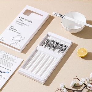 Chopsticks 5Pairs/Lot Chinese Ceramic Korean Style Chop Sticks Household Non-slip Sushi Gift Set Reusable Tableware