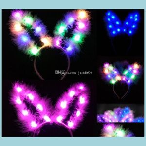 Other Event Party Supplies Led Flashing Feather Rabbit Ears Headband Women Bunny Light Up Hairband Headwear Glowing Hoop B Dhirr