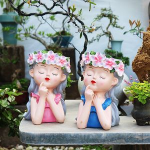 Party Favor Crafts Wai Flower Pot Meditation Girl Balcony Dekoracja ogrodu i układ kreatywne ozdoby 231118