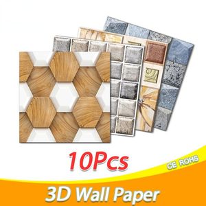 Bakgrundsbilder 10st 3D-tapeter DIY Brick Stone Mönster Självhäftande vattentäta väggklistermärken Kök Backsplash Badrumskakel klistermärke