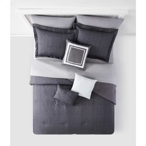 Bettwäsche-Sets, graues 10-teiliges Bett-in-a-Bag-Bettdeckenset mit Laken, Queen-Size-Bett, 231118