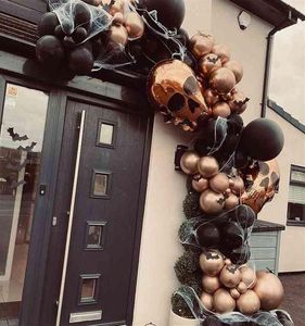 Halloweenowe balony łukowe zestaw Garland Gold Skull Foil Balloons Halloween Dekoracja Spider Web 3D Bat Naklejki Horror Decor T24092144