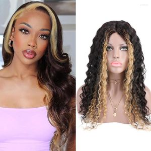 Water Wave T Lace Front Human Hair Coms Prevuced Brazilian Brable Right Wig with Baby Colored
