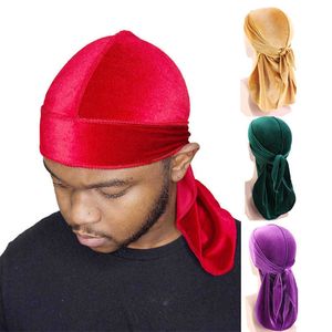 2PC Fasce New Unisex Lungo Uomo Donna Velluto Traspirante Bandana Cappello Durag do doo du rag coda lunga copricapo chemio cap Hip-hop Cappello da pirata Y23