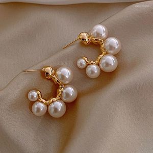 Creolen Elegante Einfachheit Imitationsperle C-förmiger Tropfen Goldener koreanischer Stil Romantik Party Geburtstag Modeschmuck für Frauen