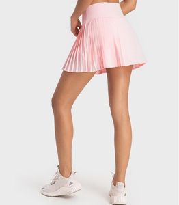 LU-383 Pleated Skirt Tennis Yoga Outfits Gym Pants Elastic Waist Double Layer Three Point Sports Pocket Shorts Skirts
