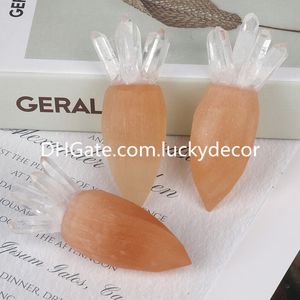 Selenite naturale Quarzo trasparente Punto Carota Scultura Artigianato Fatto a mano Carino Gesso arancione Raso Spar Cristallo Cluster Pianta Fattoria Cucina Arredamento Regali per giardiniere