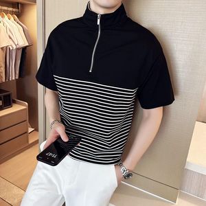 Męskie koszulki Pasek Stripe Polo koszulka Polo Męskie krótki rękaw swobodny wszechstronny, luźny t-shirt moda 2023 Summer Męskie topy streetwear