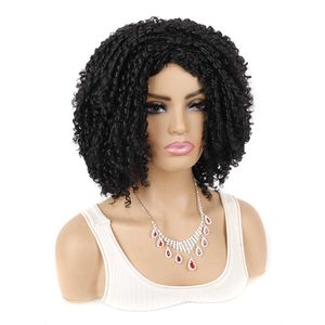 yielding Women's dirty braided wig head cover black barrel curly small curly wig fluffy curly short hair cover