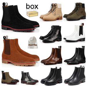 Rote Unterteile, Designerstiefel, Herren-Cowboy-Stiefelette, neu, schwarz, weiß, braun, weißes Lackleder, Westernnieten, Spikes, Turnschuhe, römische Motorradstiefeletten, Mann mit Box