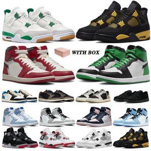 4S White Thunder 2024 Basketball Shoes 1s Lucky Green مغسول باللون الوردي 4 العسكري الأسود Cat Fire Red Thunder Sail Uniber